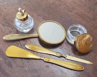 Vintage Brass Vanity Set (5 Items)