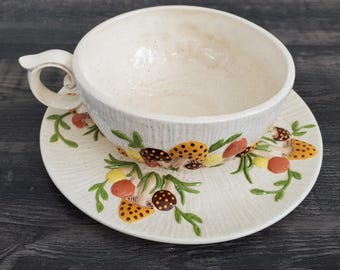 Vintage Arnels Ceramic Mushroom Soup Bowl and Plate
