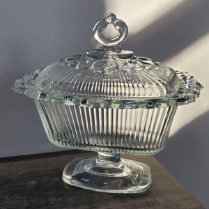 Indiana Glass Crystal Glass Oblong Candy Box and Cover Candy Dish in Original Box