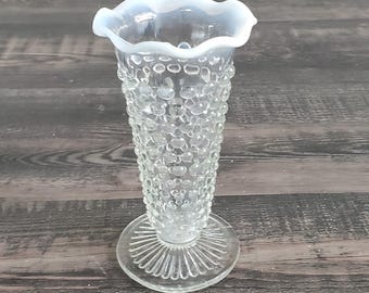 Vintage Anchor Hocking Moonstone Hobnail Footed Vase