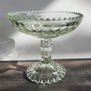 Vintage Glass Pedestal Compote Dish Beaded Rim
