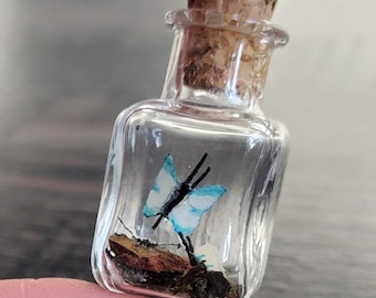 Tiny Glass Bottle with Butterflies Inside, Dollhouse Miniature, Pendant