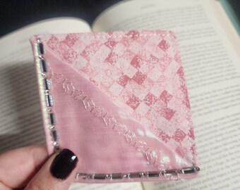 Pink Checkers & Jewels — Handmade Fabric Corner Bookmarks (My Mom Made This)