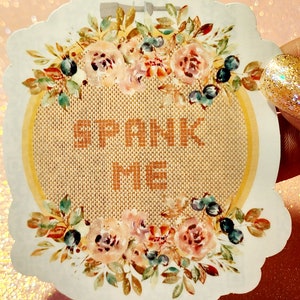 Spank Me Kinky Cross-stitch Floral Sticker | Glossy & Waterproof
