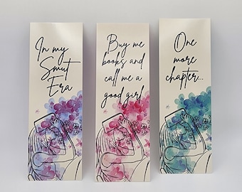 One More Chapter | Buy Me Books and Call Me a Good Girl | In My Smut Era | Bookmark Trio | Watercolor and Pencil Drawing