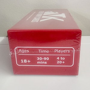 May include: Red box game with the text "The Resistance" and "Cards" on the top. The box has a white label with the text "Ages 18+", "Time 30-90 mins", and "Players 4 to 20+".