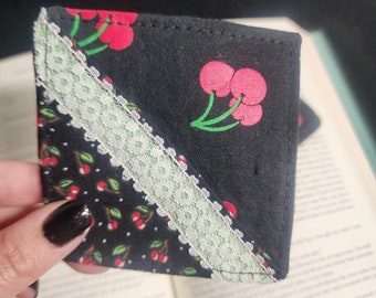 Cherry Book Bombs — Handmade Fabric Corner Bookmarks (My Mom Made This)