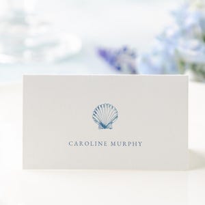 Segnaposto per matrimonio con conchiglia blu azzurra modificabile 3,5x2 / Segnaposto per buffet sulla spiaggia con mare e oceano / Download immediato Templett