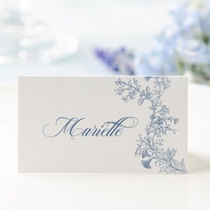 Tarjetas de nombre de lugar de boda con diseño floral Toile de Juoy de chinoiserie azul delicado editables de 3,5 x 2 / Tarjeta de asiento de buffet / Templett Descarga instantánea