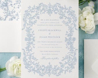 Editable Maison Bleu Chinoiserie Blue Floral Wedding Suite Invitation Template | RSVP Card Info 3 Piece Printable |Templett Instant Download
