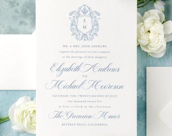 Editable GRACE Monogram Blue Chinoiserie Wedding Suite Invitation Template | RSVP Card Info 3 Piece Printable | Templett Instant Download
