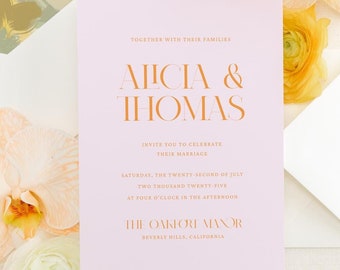 Editable Modern Pink Palm Beach Citrus Wedding Suite Invitation Template | RSVP Card Info 3 Piece Printable | Templett Instant Download