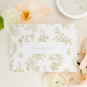 Editierbare Gold Chinoiserie Blumenhochzeit Danke benutzerdefinierte Grußkarten 17 x 12 cm gefaltet mit Zelt | Druckbare Bevorzugungen | Templett Sofort Download