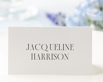 Editable Black White Classic Serif Font Wedding Place Name Cards 3.5 x 2 | Buffet Seating Card | Templett Instant Download