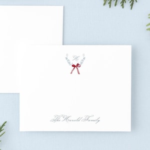Bearbeitbares Feiertags-Briefpapier Benutzerdefinierte Familienname Monogramm Blaue Grußkarten 14,5 x 10,25 | Dankeschön-Karte | Templett Sofort Download