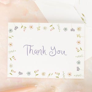 Modifiable PENELOPE lunatique printemps floral lilas manuscrite mariage sous tente pliée Merci cartes 7 x 5 | Téléchargement instantané
