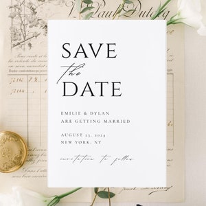 Bearbeitbare moderne Minimal Save the Date Einladung Schwarz & Weiß Einseitige Vorlage | Printable Einladen Karte | Templett Sofort Download