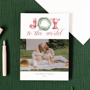 Tarjeta con foto familiar para las fiestas JOY to the World / Tarjeta navideña con foto insertada 5x7 / Descarga instantánea de Templett