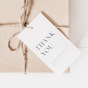 Bearbeitbare moderne Serif Black & White Danke Hochzeitsbevorzugung | Klassischer Geschenkanhänger für Gäste | Druckbare Geschenkanhänger