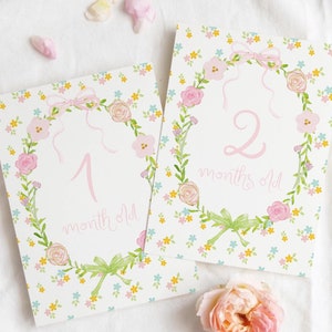 Cartes bébé étape importante | Cartes d'étape | Cadeau bébé | Marguerite cachemire | Baby Shower | Idées cadeaux | aquarelles pour bébé mois | bébé fille garçon