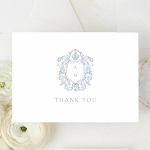 Écusson de monogramme de mariage bleu roi chinoiserie moderne GRACE modifiable, cartes de correspondance pliées sous tente 7 x 5 | Téléchargement instantané