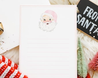Rosa Brief an Santa Printable | Weihnachtsmann Brief Kit | Weihnachtswunschliste | Aquarell druckbare Briefpapiere für Kinder 13x18