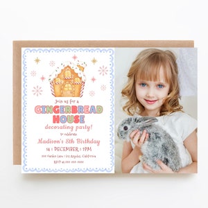 Décoration de maison en pain d'épice modifiable | Carte d'anniversaire de vacances Noël, anniversaire, bébé, enfants, photo 7 x 5 | Téléchargement instantané