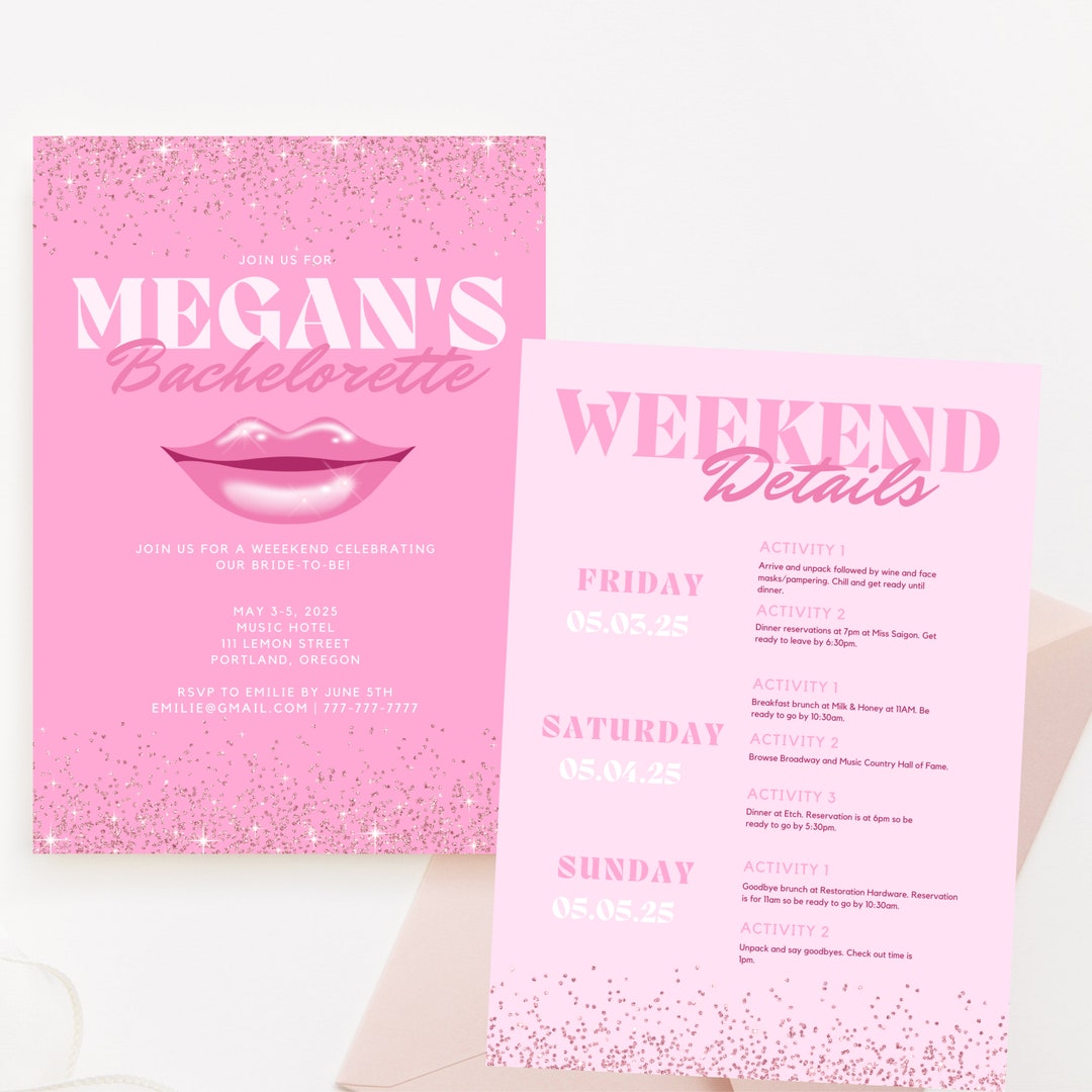Kiss & Tell Bachelorette Invitation, Bachelorette Party Itinerary 3 Day