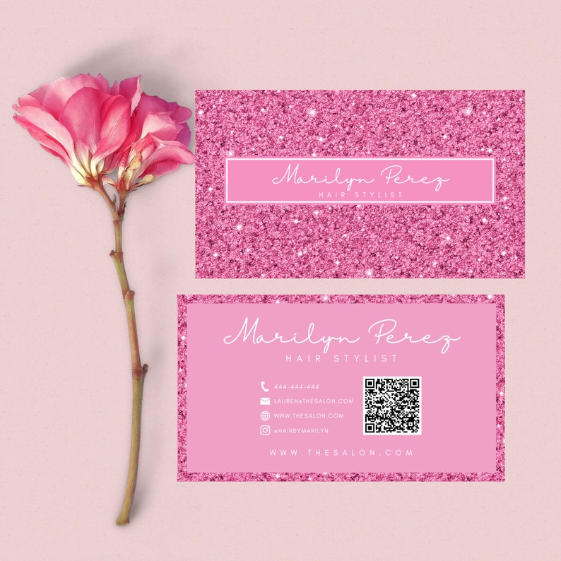 Editable Pink Glitter Frame Stylish Business Card Makeup Etsy