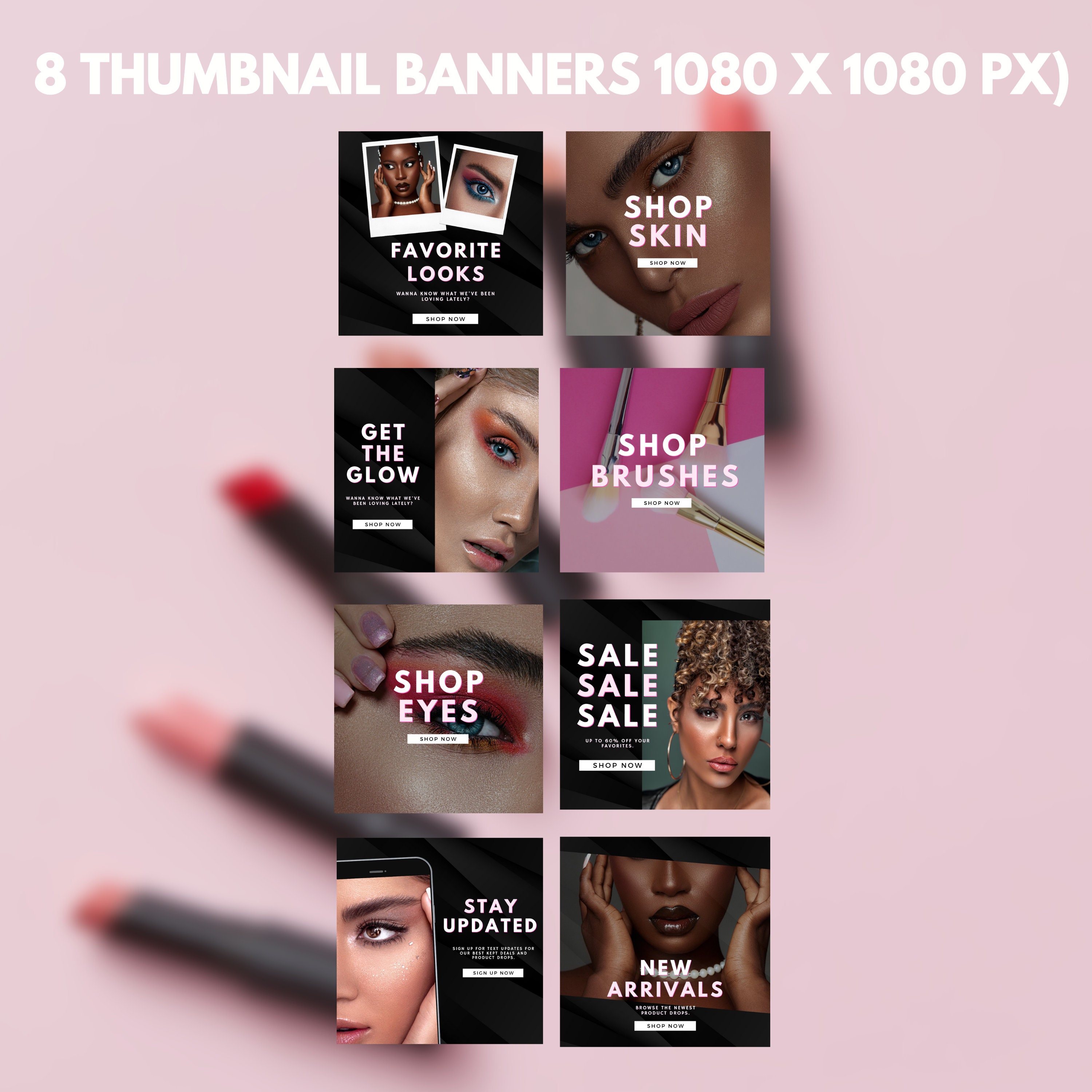 Modern Blush site Banner Template Pack, Makeup Cosmetic Skincare