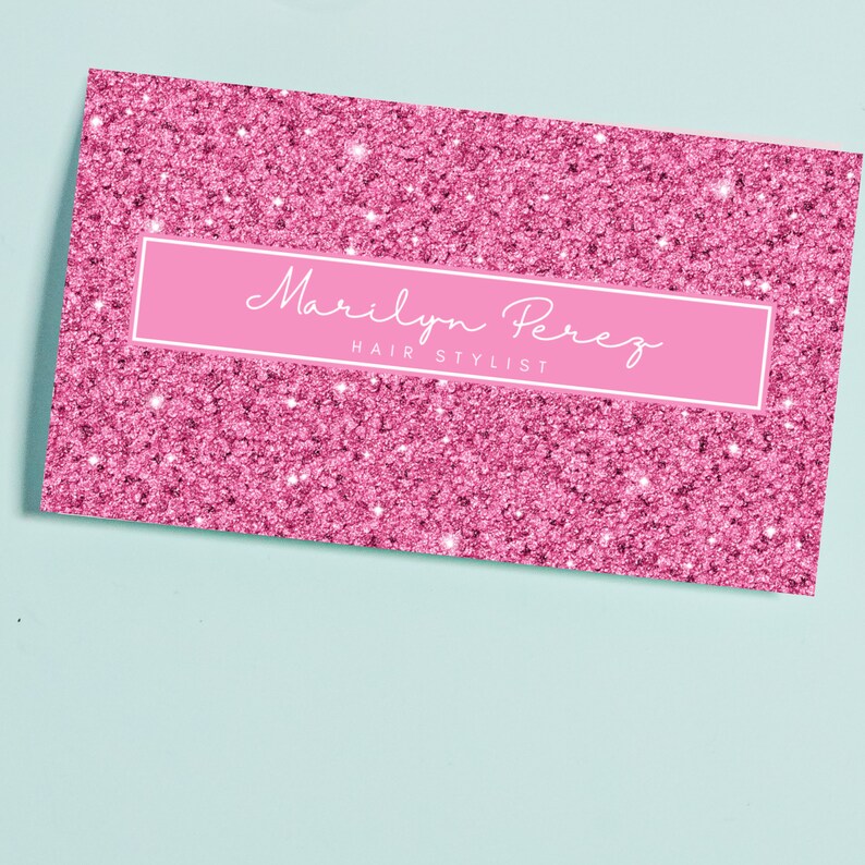 Editable Pink Glitter Frame Stylish Business Card Makeup Etsy
