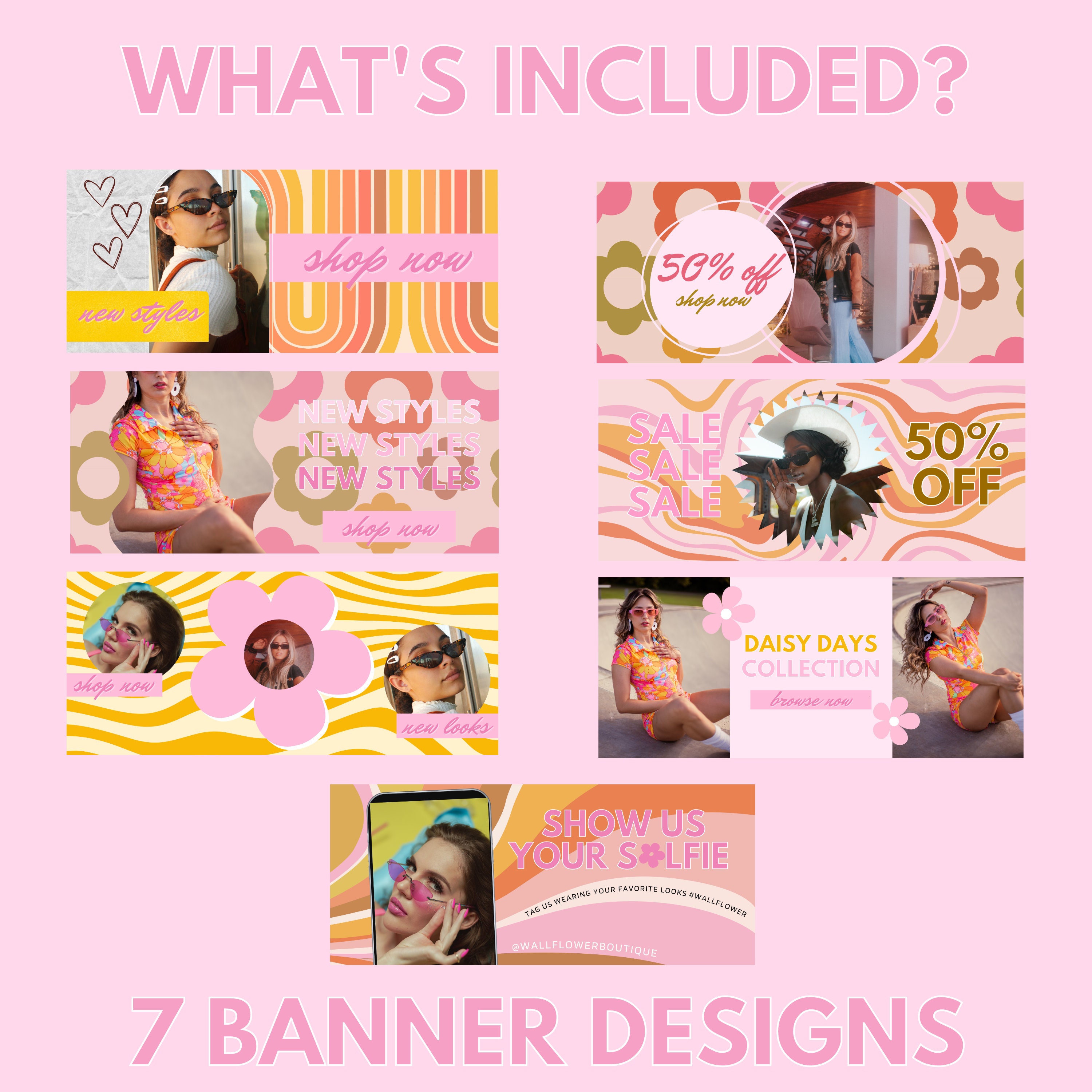Wallflower site Banner Template Pack 70s Seven Fashion Etsy