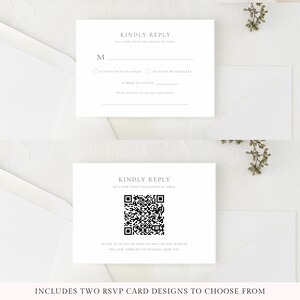 Modelo de convite para suíte de casamento com monograma e brasão do CISNE BRANCO editável | Informações do cartão RSVP com código QR, 3 peças para impressão | Download instantâneo da Templett imagem 4