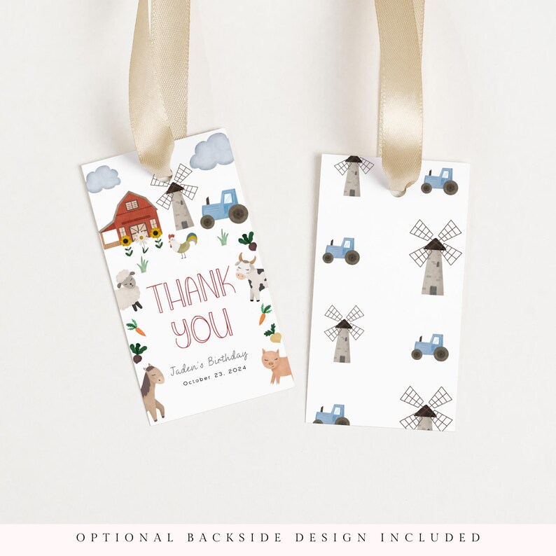 Editable Farm Animals Birthday Thank You Favor Tag Template | Farmer ...