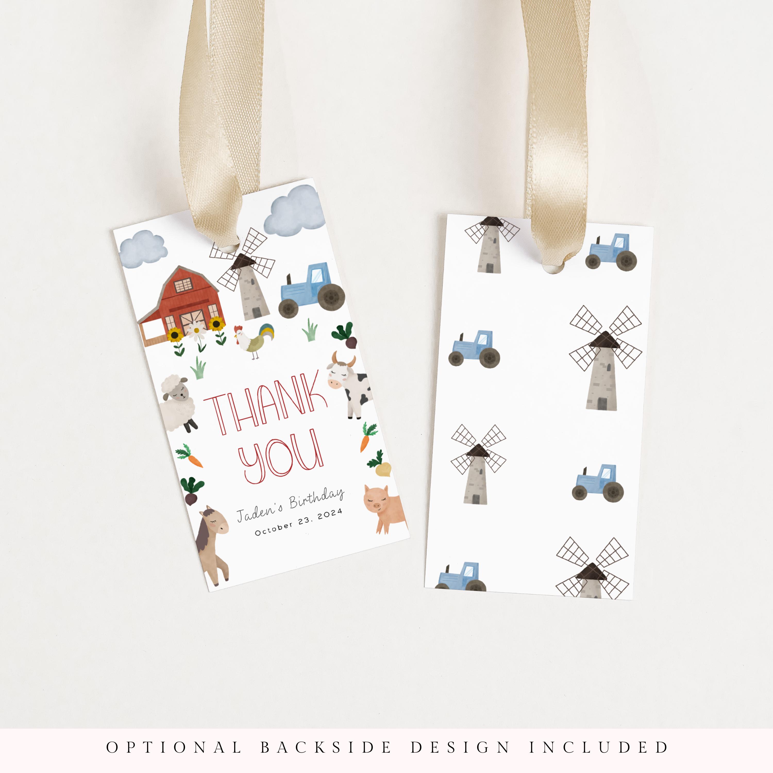 Editable Farm Animals Birthday Thank You Favor Tag Template | Farmer ...