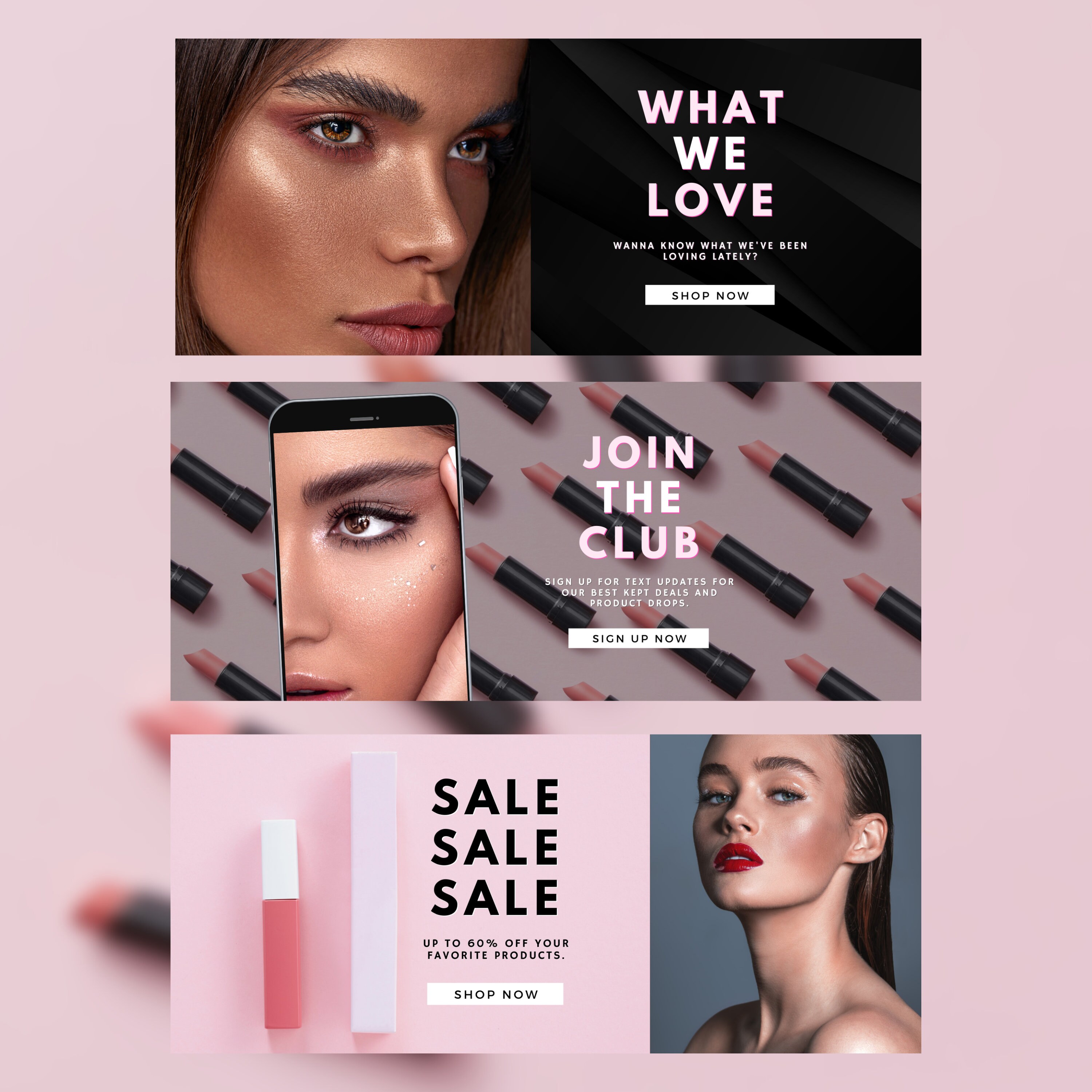 Modern Blush site Banner Template Pack, Makeup Cosmetic Skincare