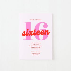 Retro Simplicity Sweet Sixteen Birthday Party Invite, Retro Simple Design, Invitation Printable, Instant Download, Canva Editable