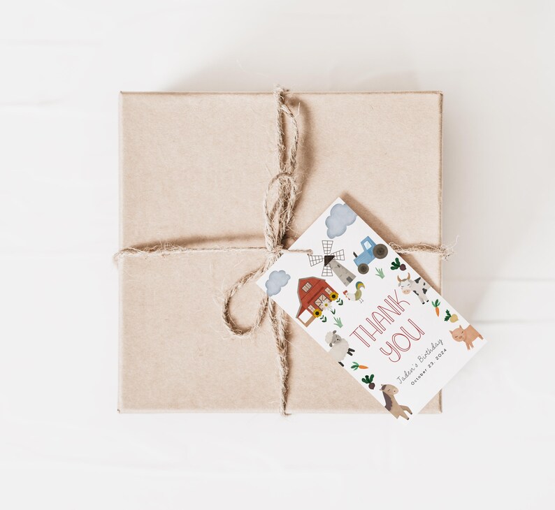Editable Farm Animals Birthday Thank You Favor Tag Template | Farmer ...