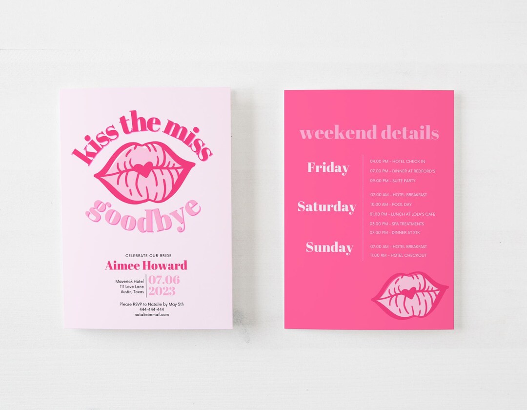 Kiss the Miss Goodbye Bachelorette Invitation, Bachelorette Party ...