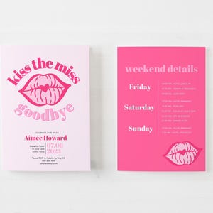 Kiss the Miss Goodbye Bachelorette Invitation, Bachelorette Party Itinerary 3 Day, Instant Download, Lipstick Kiss Print Bachelorette