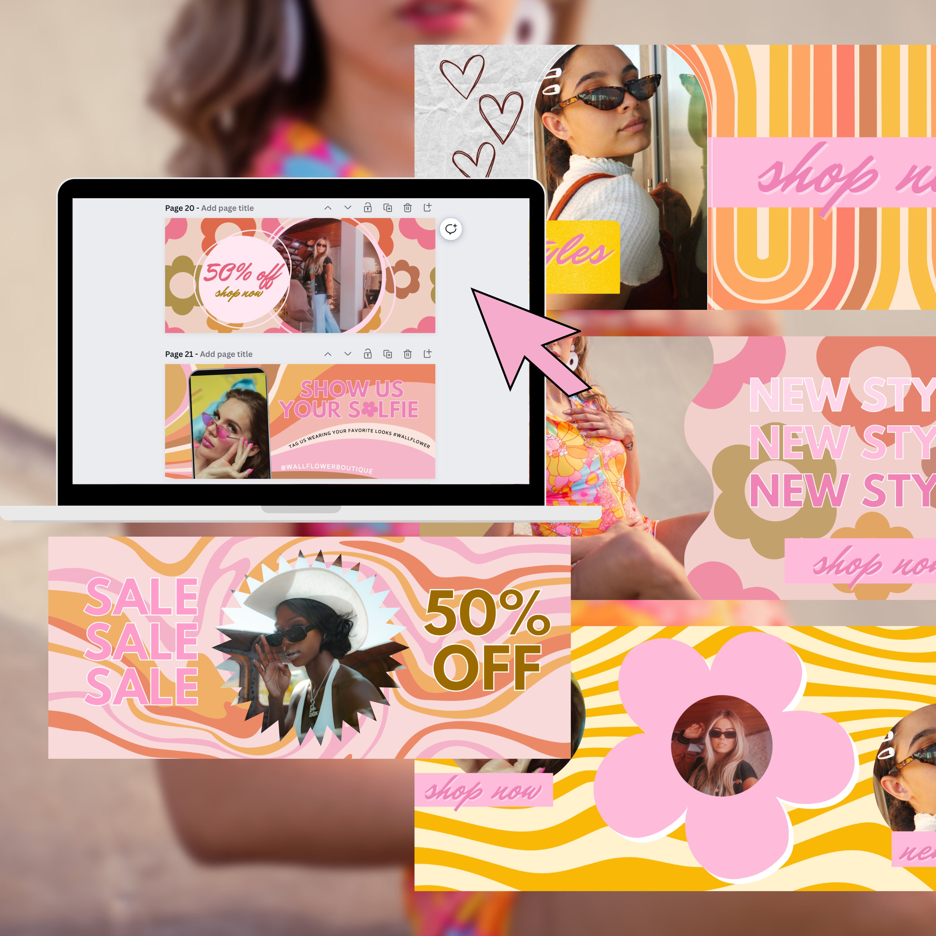 Wallflower site Banner Template Pack 70s Seven Fashion Etsy