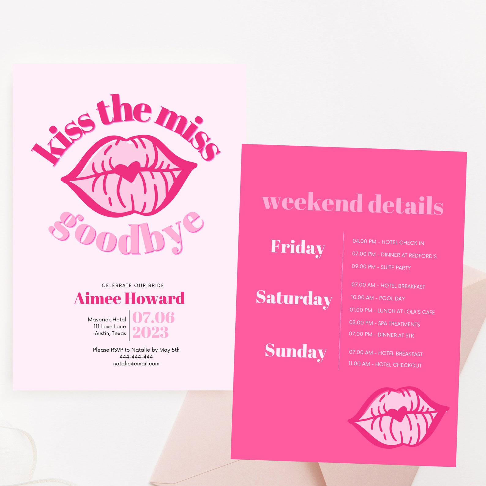 Kiss the Miss Goodbye Bachelorette Invitation, Bachelorette Party ...