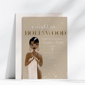 A Night in Hollywood Birthday Party Invite, Old Hollywood Glitter Printable, Vintage Glam, Instant Download, Canva Editable