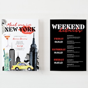 Meet Me in New York Collage Bachelorette Invitation, City Skyline Bachelorette Party Itinerary 3 Day, Instant Download, NYC Bachelorette