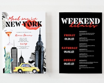 Meet Me in New York Collage Bachelorette Invitation, City Skyline Bachelorette Party Itinerary 3 Day, Instant Download, NYC Bachelorette