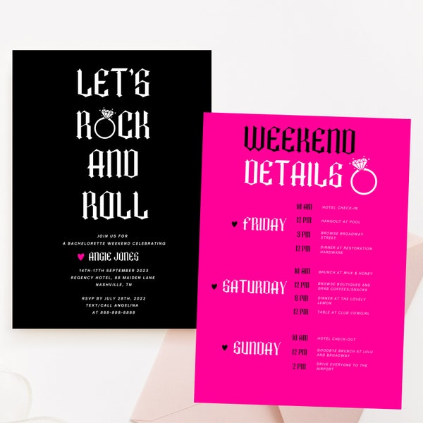 Rock and Roll Bride Bachelorette Party Printable Invite, Engagement Ring Bachelorette Invitation, Instant Download, Canva