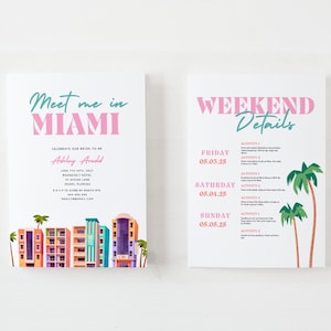 Meet Me in Miami Bachelorette Invitation, Bachelorette Party Itinerary 3 Day,  Instant Download, Florida Beach Vacation Bachelorette