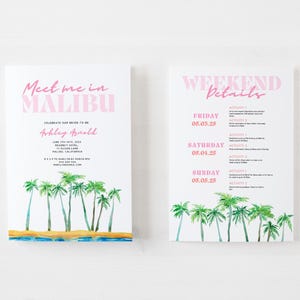 Meet Me in Malibu Bachelorette Invitation, Bachelorette Party Itinerary 3 Day,  Instant Download, California Beach Vacation Bachelorette