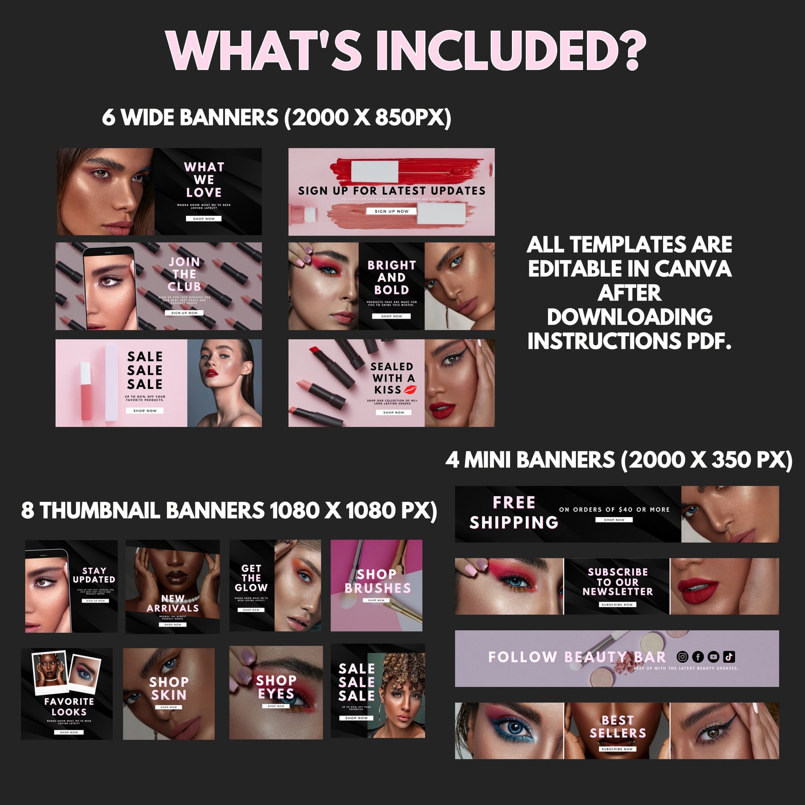 Modern Blush site Banner Template Pack, Makeup Cosmetic Skincare