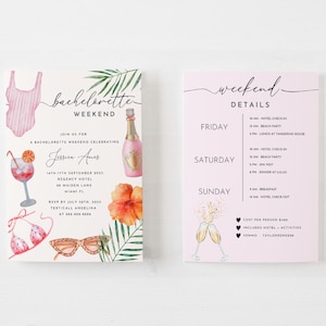 Tropical Getaway Bachelorette Party Invitation Template | Bikini Bachelorette Itinerary | Desert Pool Party | Beach Bachelorette Invite